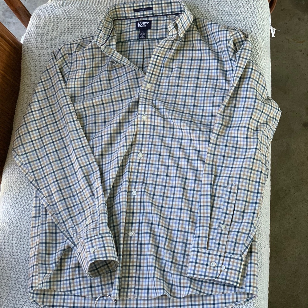 Mens Tailored 16-16.5 Lands End No Iron Twill Shirt
